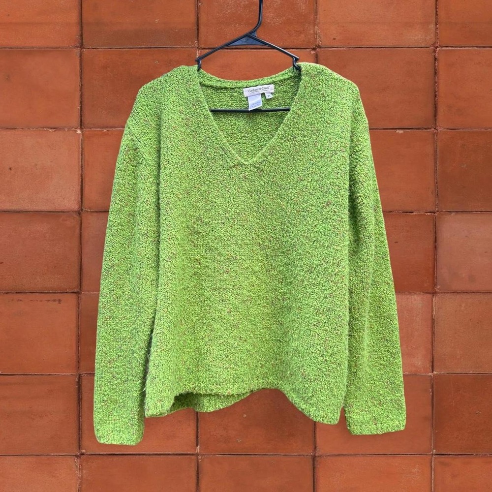 Vintage 90s/Y2K Coldwater Creek Artsy Green Bouclé Sweater
